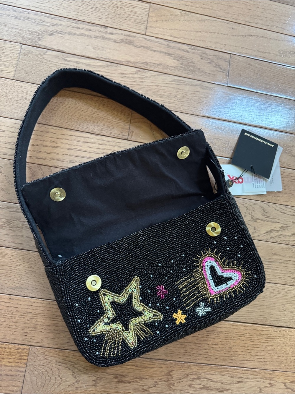 VIRAL Y2K Beaded Black Shoulder Bag with Colorful Star & Heart Motifs - Picture 2 of 5